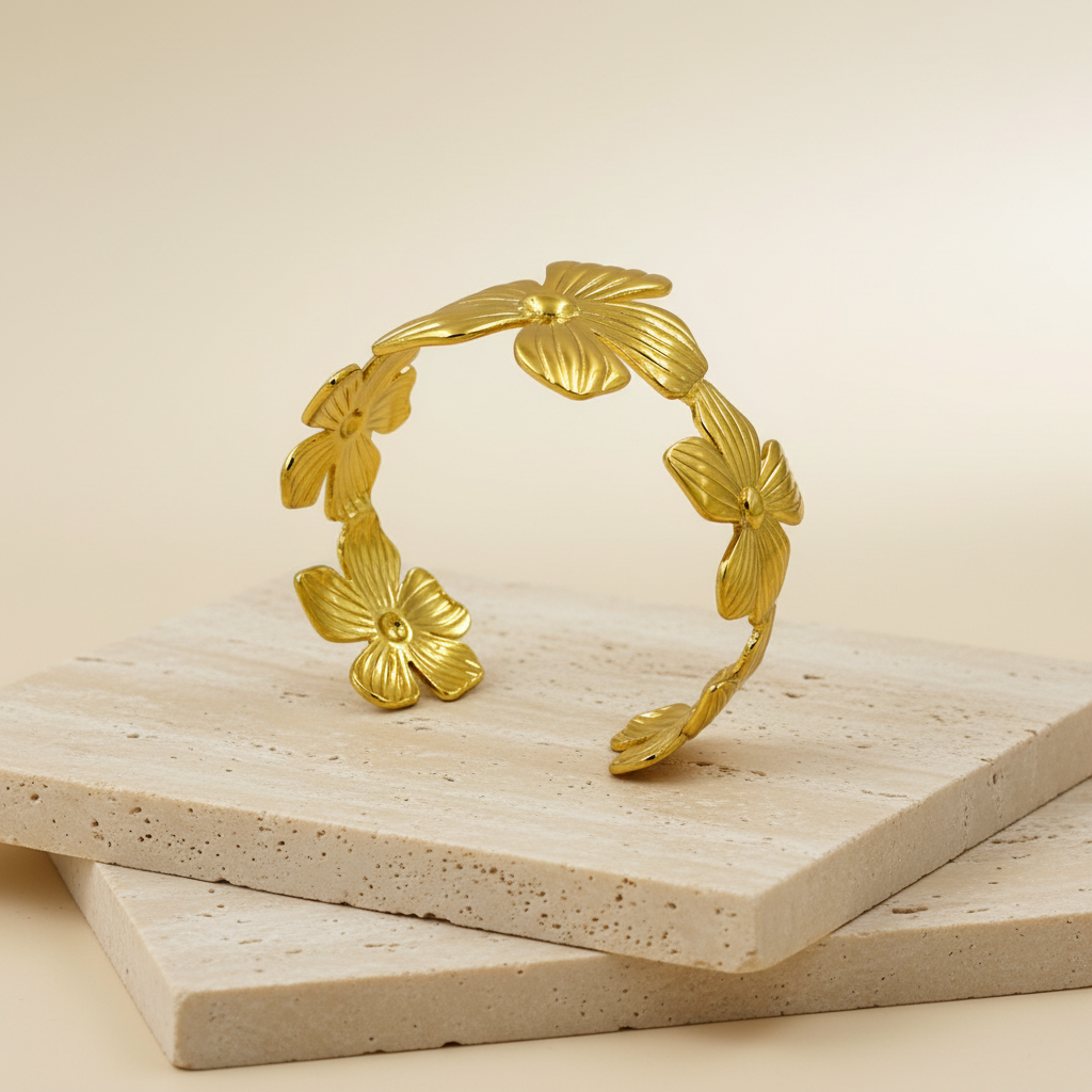18KT Gold Plated Floral Cuff Bracelet