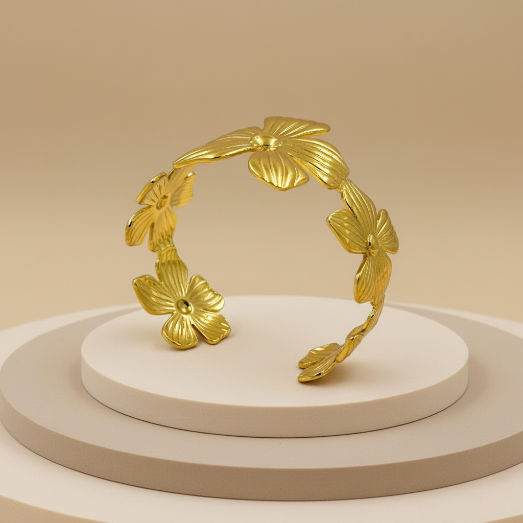 18KT Gold Plated Floral Cuff Bracelet