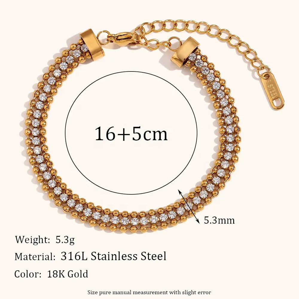 18KT Gold Plated Bead Tennis CZ Bracelet - Atulya Jewellers