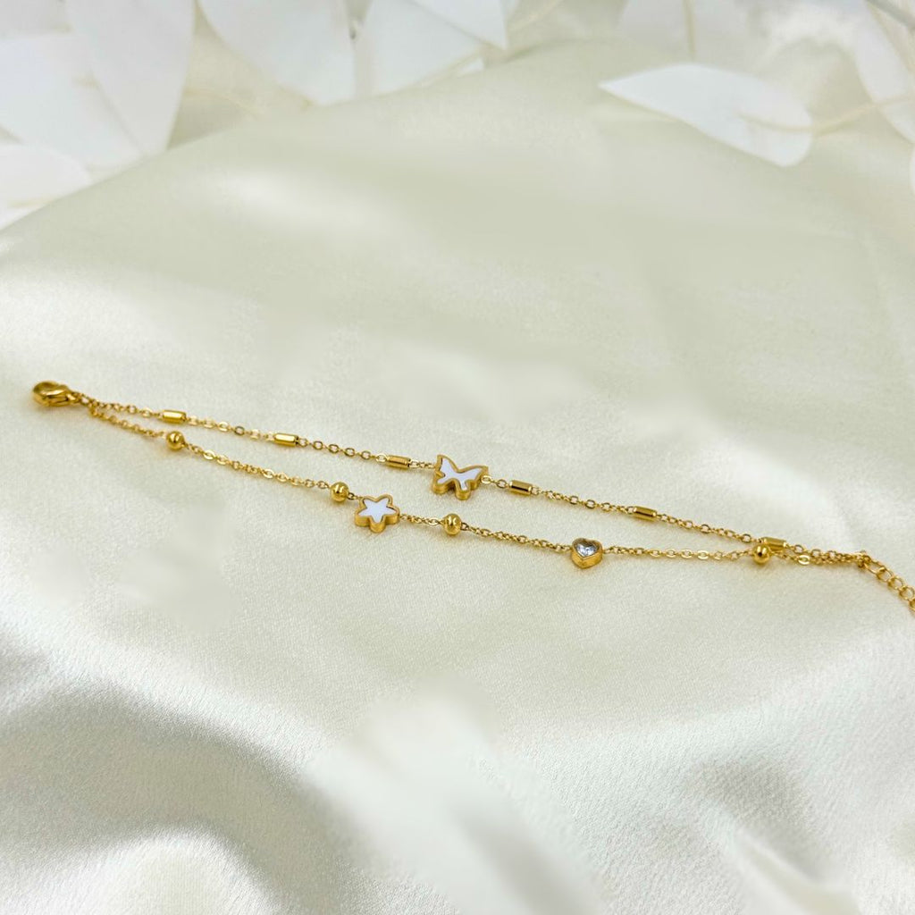 18KT Gold Plated Butterfly Star Layered Bracelet - Atulya Jewellers