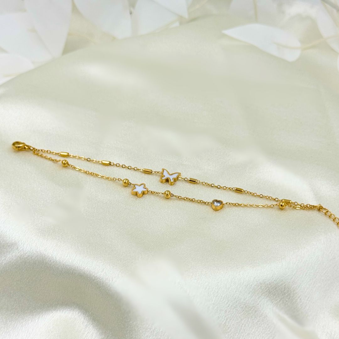 18KT Gold Plated Butterfly Star Layered Bracelet - Atulya Jewellers