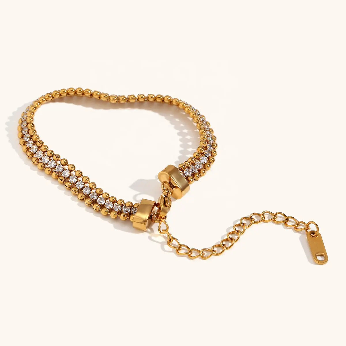 18KT Gold Plated Bead Tennis CZ Bracelet - Atulya Jewellers