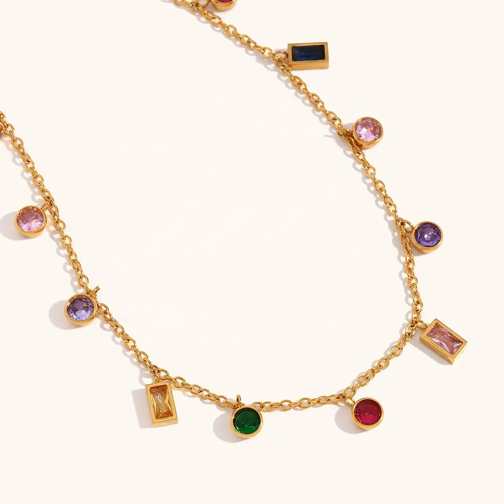 18KT Gold Plated Petal CZ Necklace - Atulya Jewellers