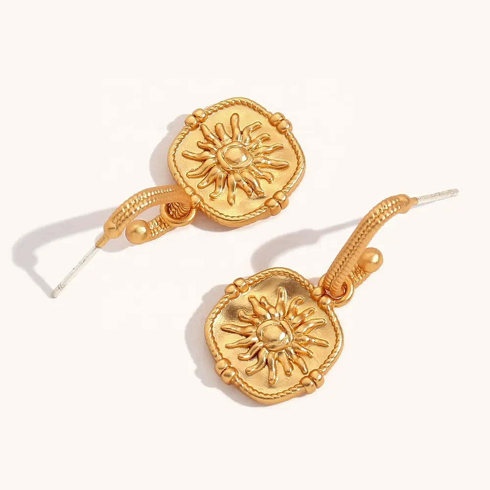 18KT Gold Plated Sun Dangle Earrings - Atulya Jewellers