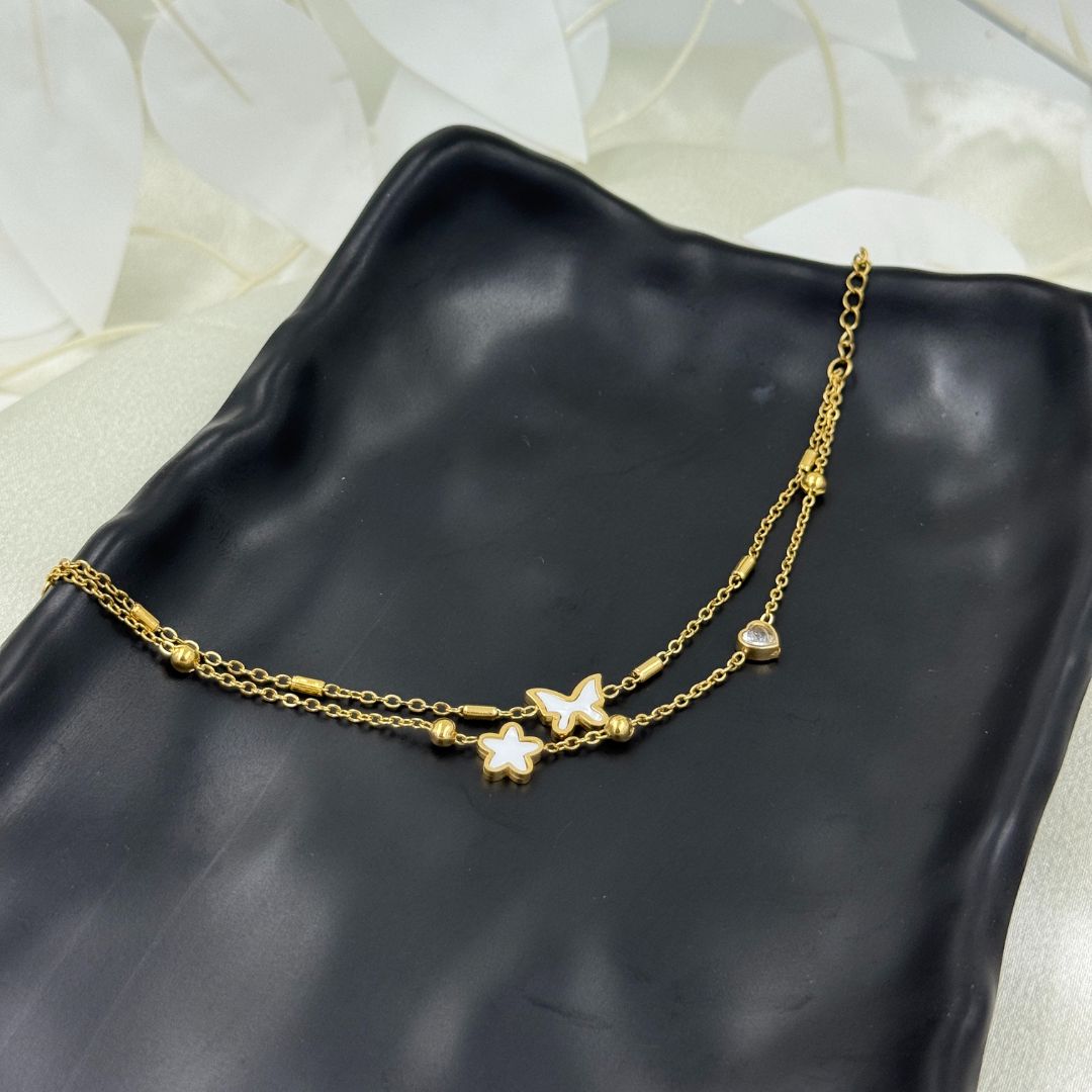 18KT Gold Plated Butterfly Star Layered Bracelet - Atulya Jewellers