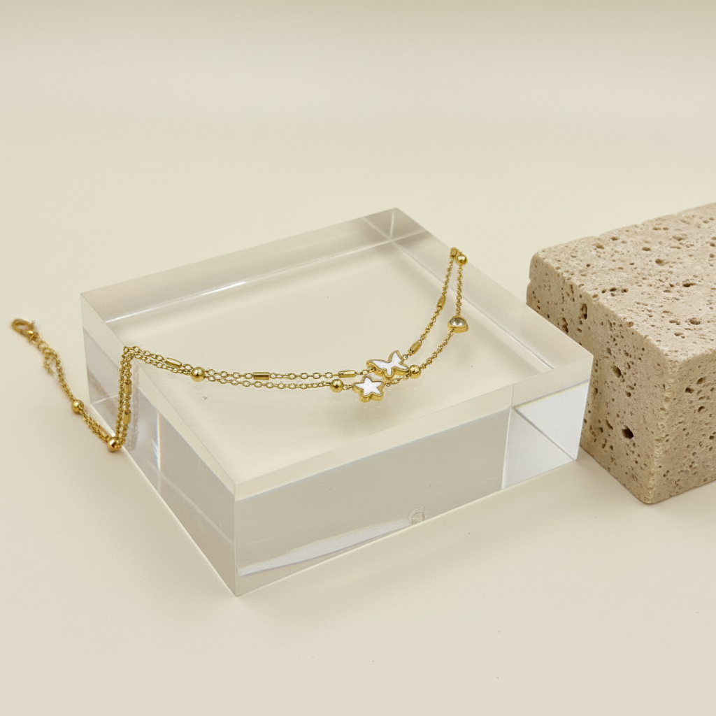 18KT Gold Plated Butterfly Star Layered Bracelet