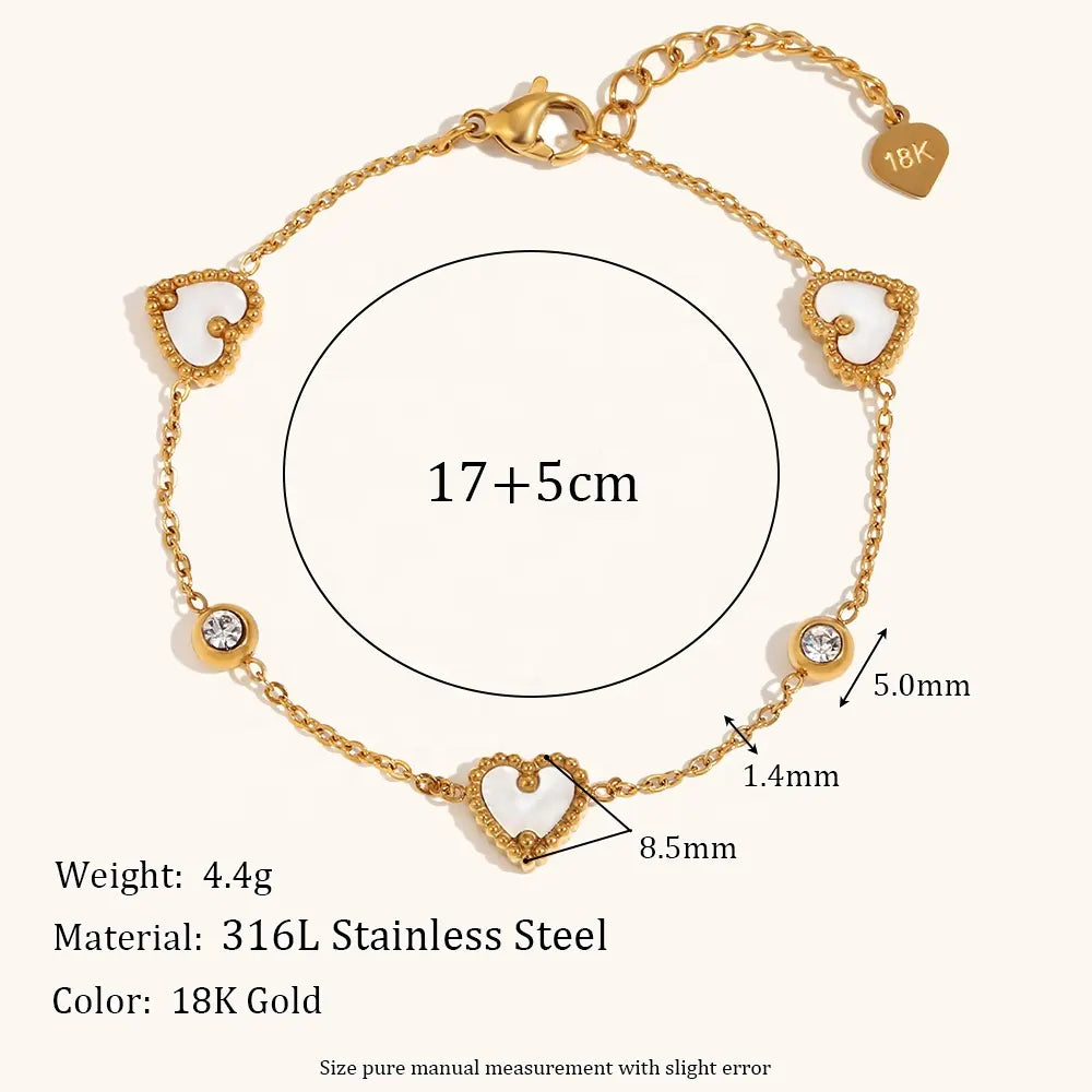 18KT Gold Plated Pearl Heart CZ Bracelet - Atulya Jewellers