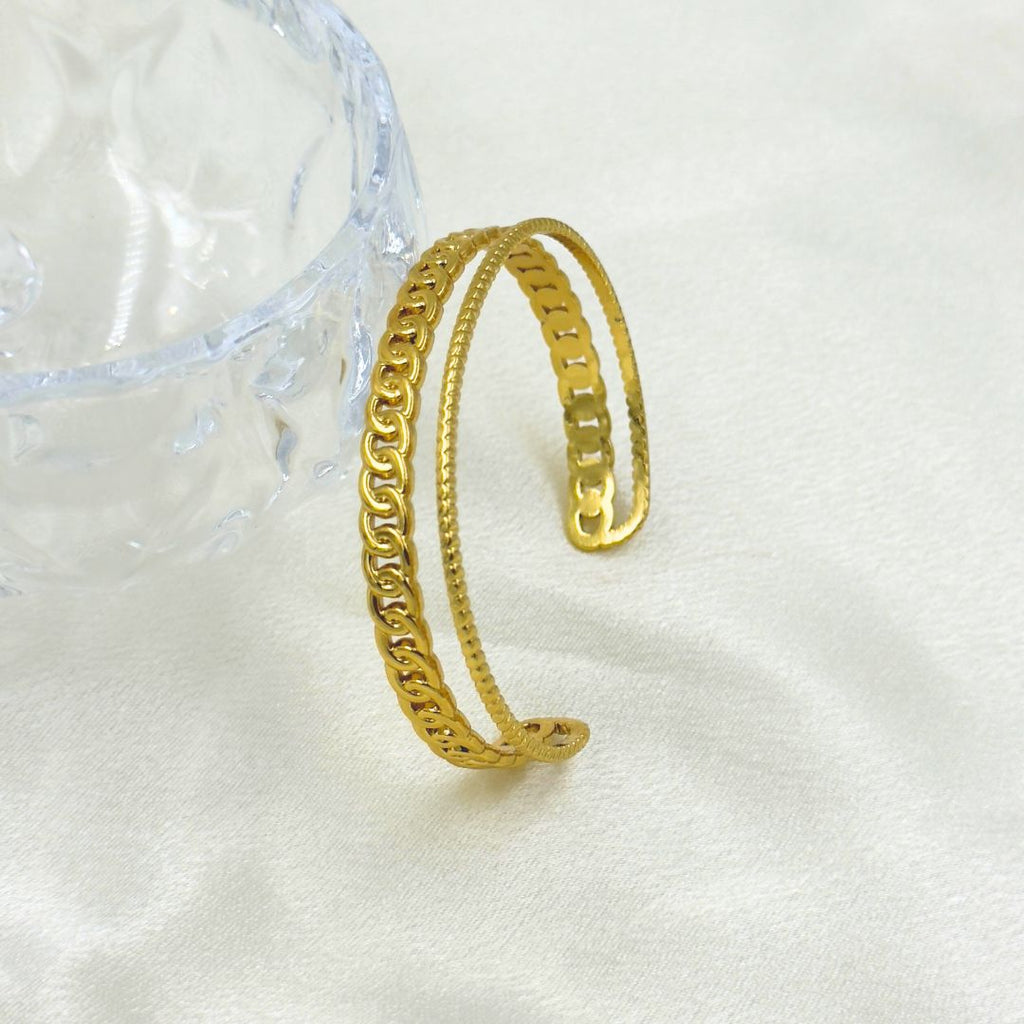 18KT Gold Plated Layered chain Cuff Bracelet