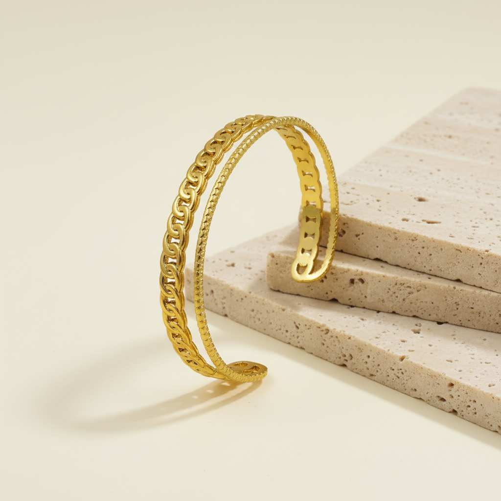 18KT Gold Plated Layered chain Cuff Bracelet