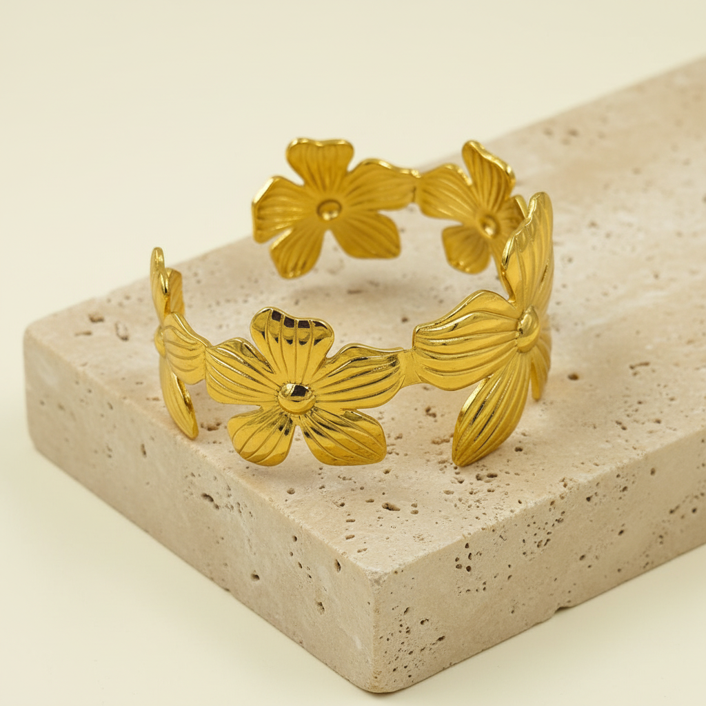 18KT Gold Plated Floral Cuff Bracelet