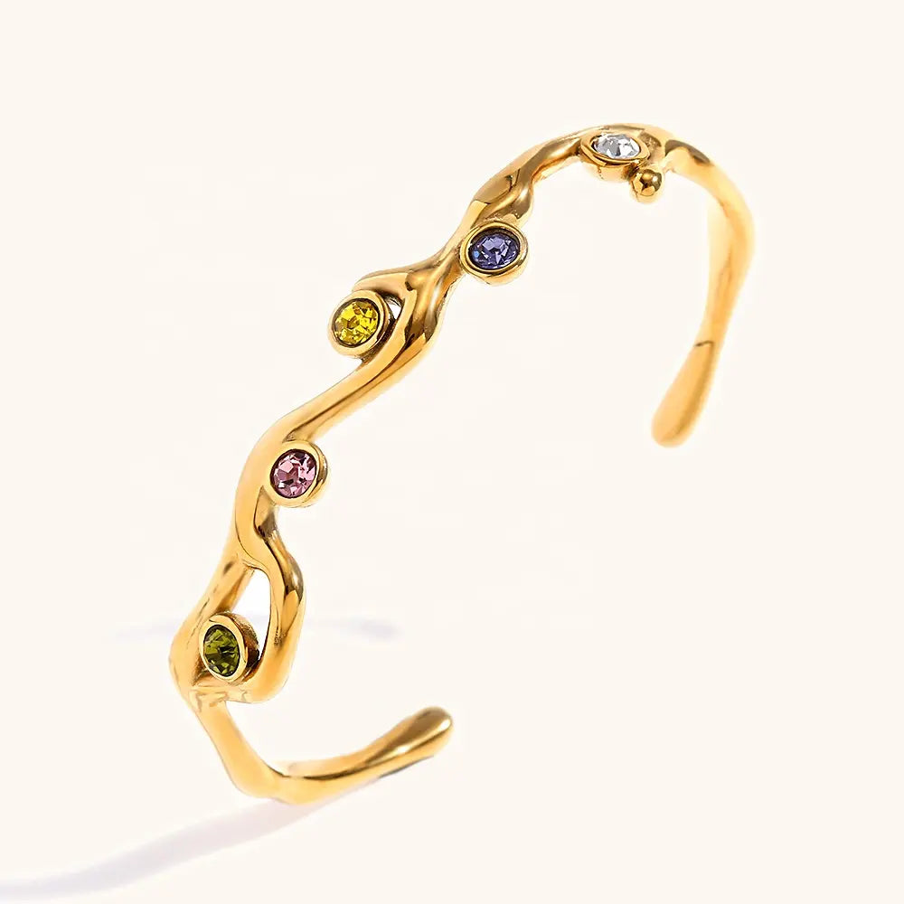 18KT Gold Plated Tree Branch CZ Cuff Bracelet Multicolor - Atulya Jewellers