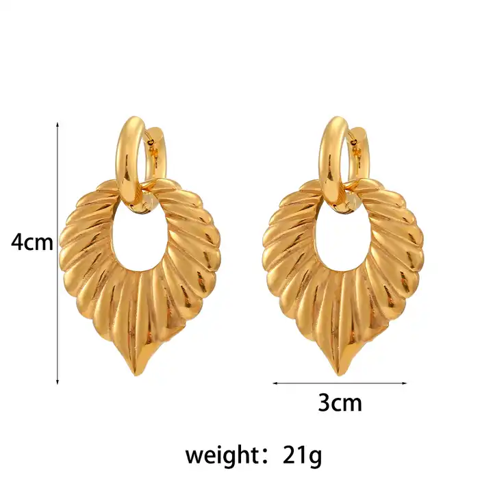 18KT Gold Plated Palm Leaf Drop Earrings - Atulya Jewellers