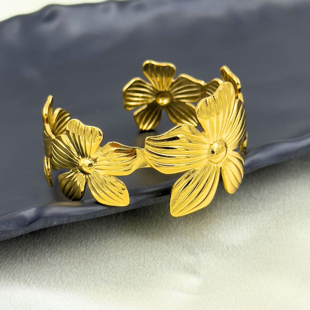18KT Gold Plated Floral Cuff Bracelet