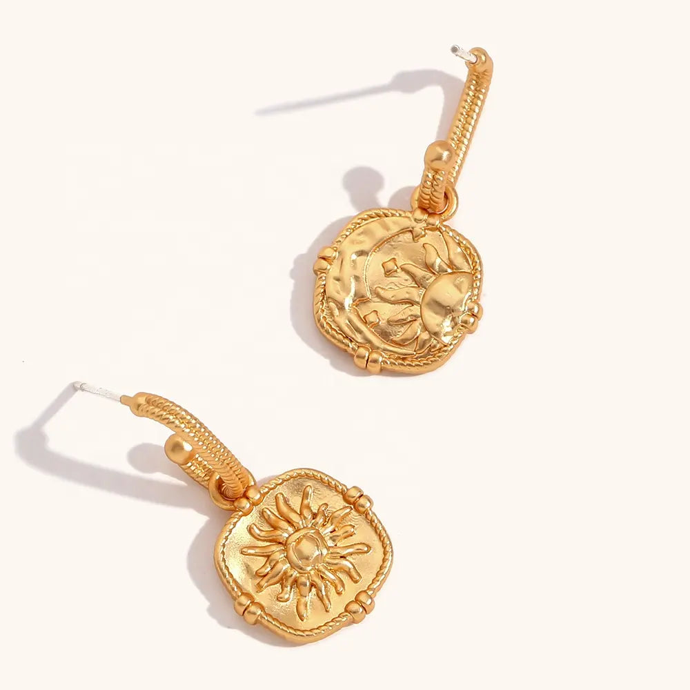 18KT Gold Plated Sun Dangle Earrings - Atulya Jewellers