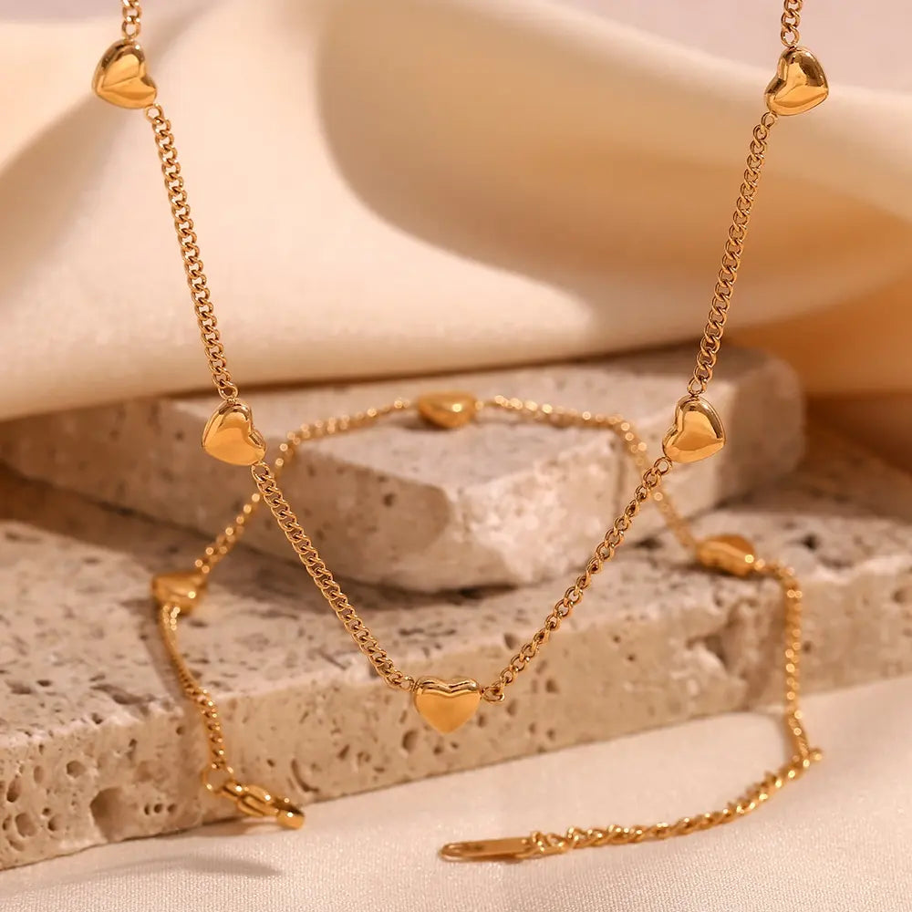 18KT Gold Plated Solid Heart Necklace - Atulya Jewellers