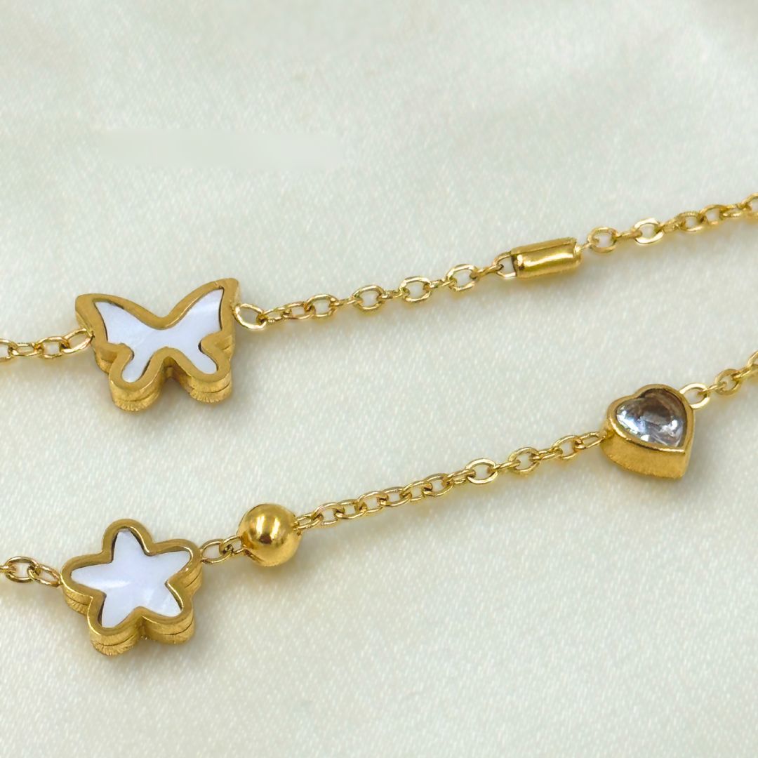 18KT Gold Plated Butterfly Star Layered Bracelet - Atulya Jewellers