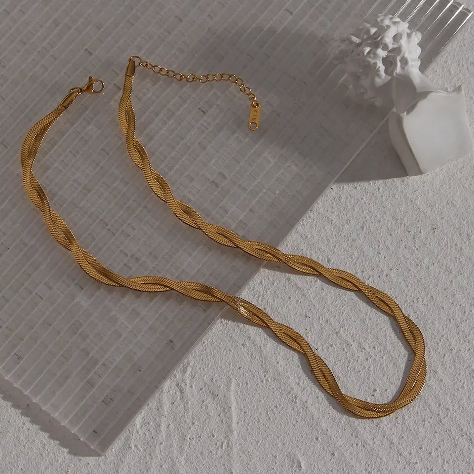 18KT Gold Plated Twisted Silk Necklace - Atulya Jewellers