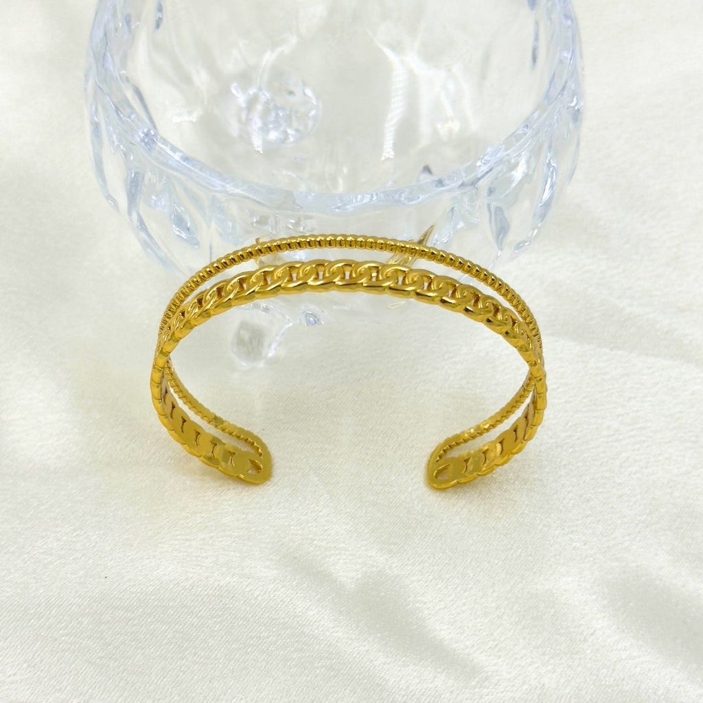 18KT Gold Plated Layered chain Cuff Bracelet