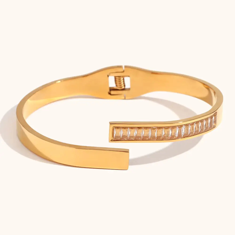 18KT Gold Plated White Baguette Cuff Bangle - Atulya Jewellers