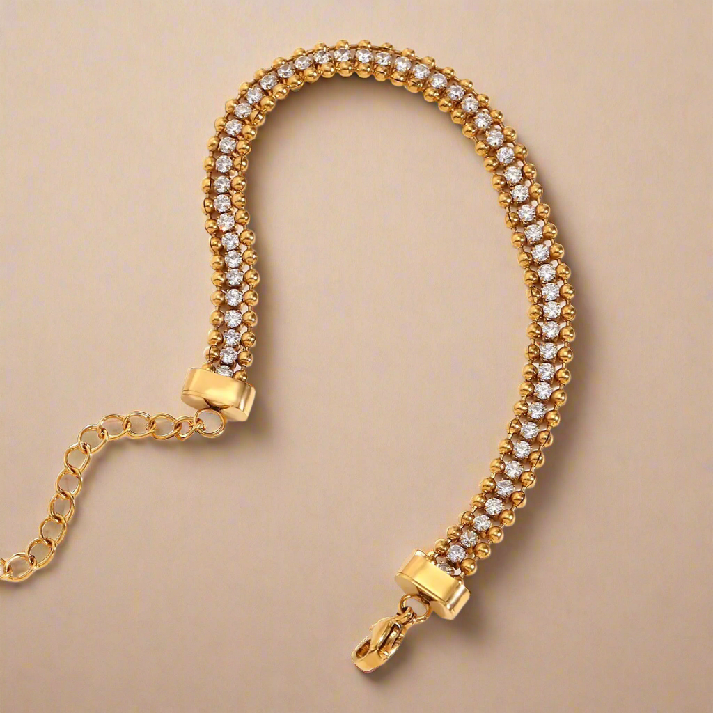 18KT Gold Plated Bead Tennis CZ Bracelet - Atulya Jewellers