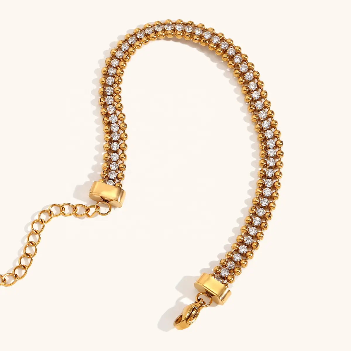 18KT Gold Plated Bead Tennis CZ Bracelet - Atulya Jewellers