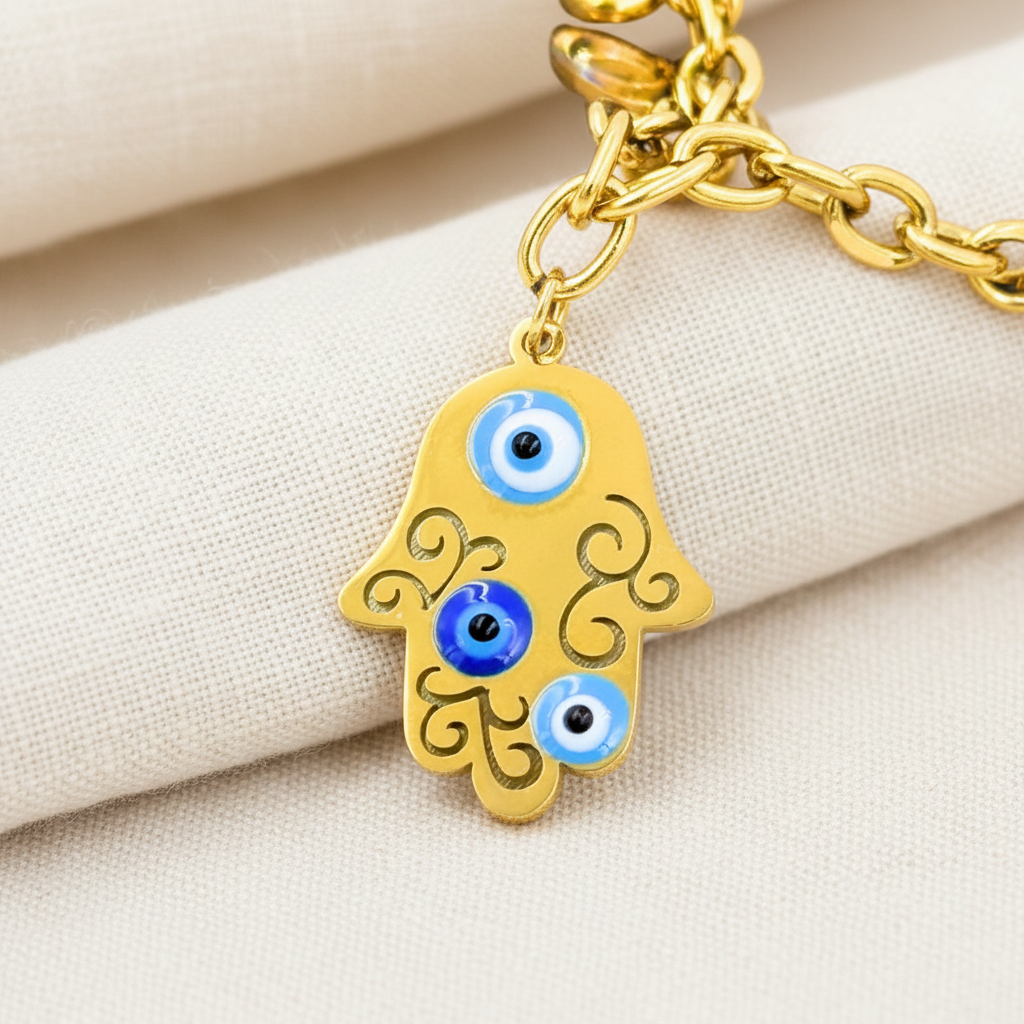 18KT Gold Plated Ojo Evil Eye Charm Bracelet