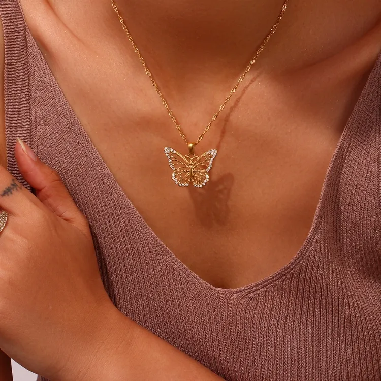 18KT Gold Plated Butterfly CZ Necklace - Atulya Jewellers