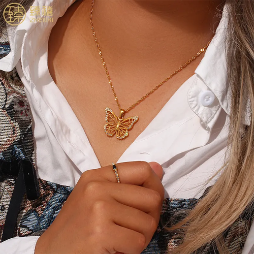 18KT Gold Plated Butterfly CZ Necklace - Atulya Jewellers