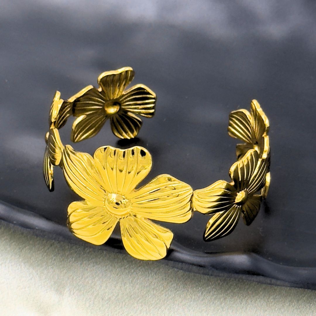 18KT Gold Plated Floral Cuff Bracelet
