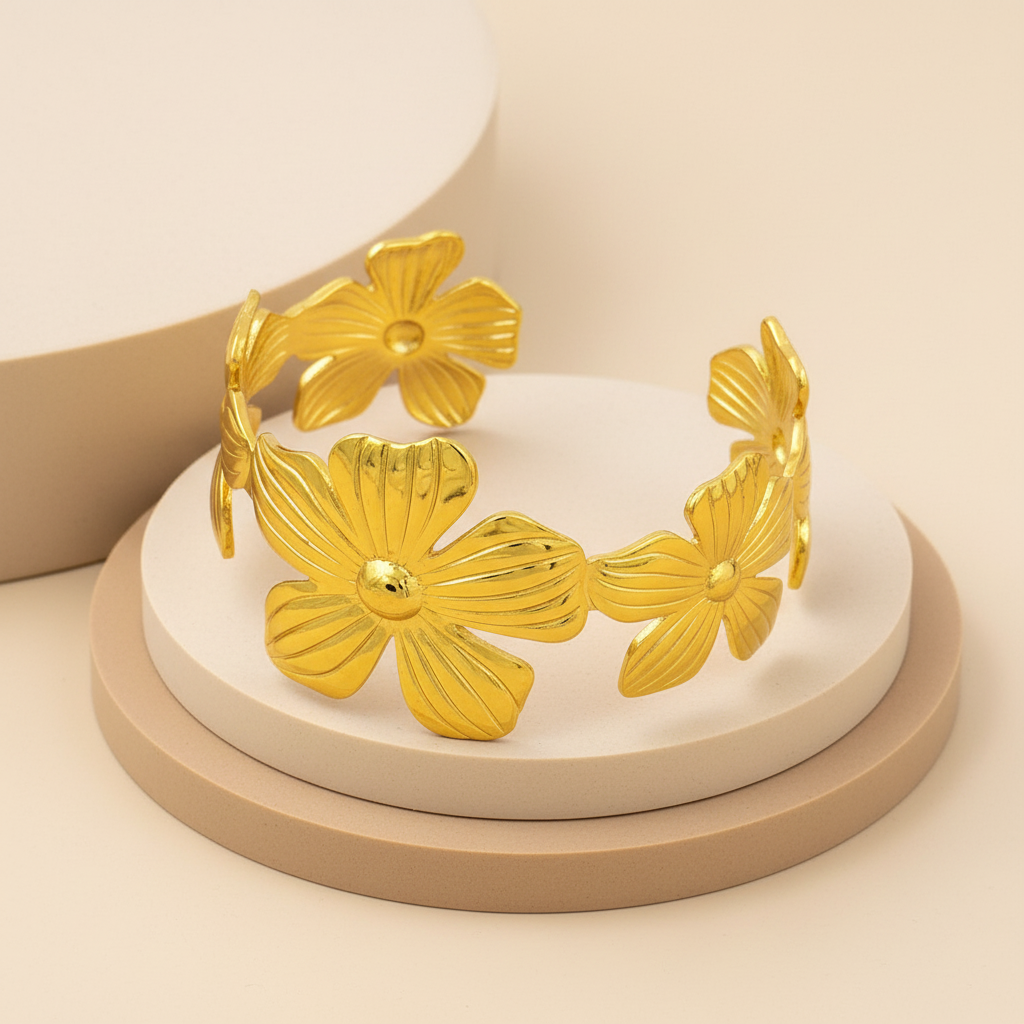 18KT Gold Plated Floral Cuff Bracelet