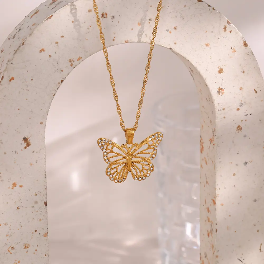 18KT Gold Plated Butterfly CZ Necklace - Atulya Jewellers