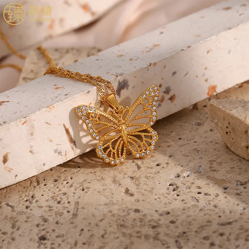 18KT Gold Plated Butterfly CZ Necklace - Atulya Jewellers