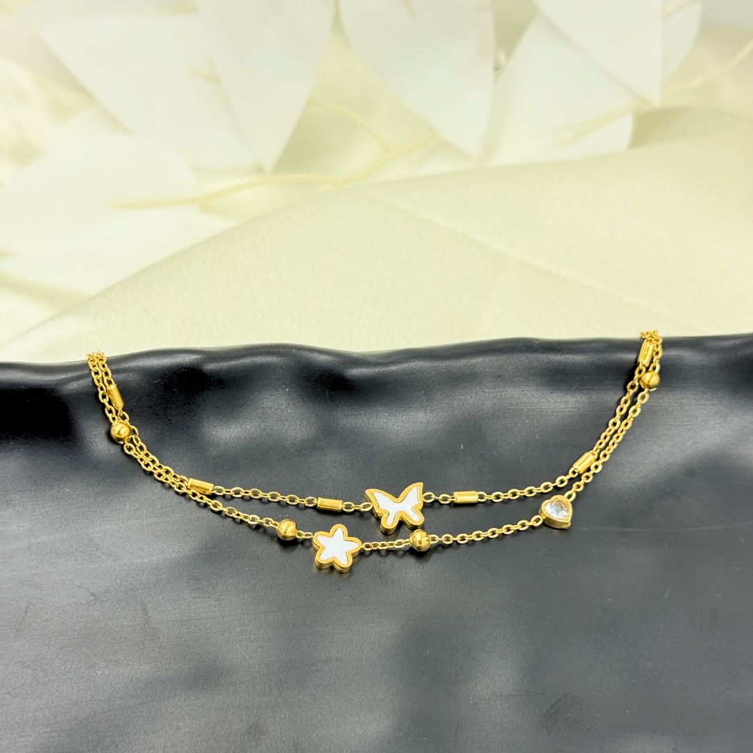 18KT Gold Plated Butterfly Star Layered Bracelet - Atulya Jewellers