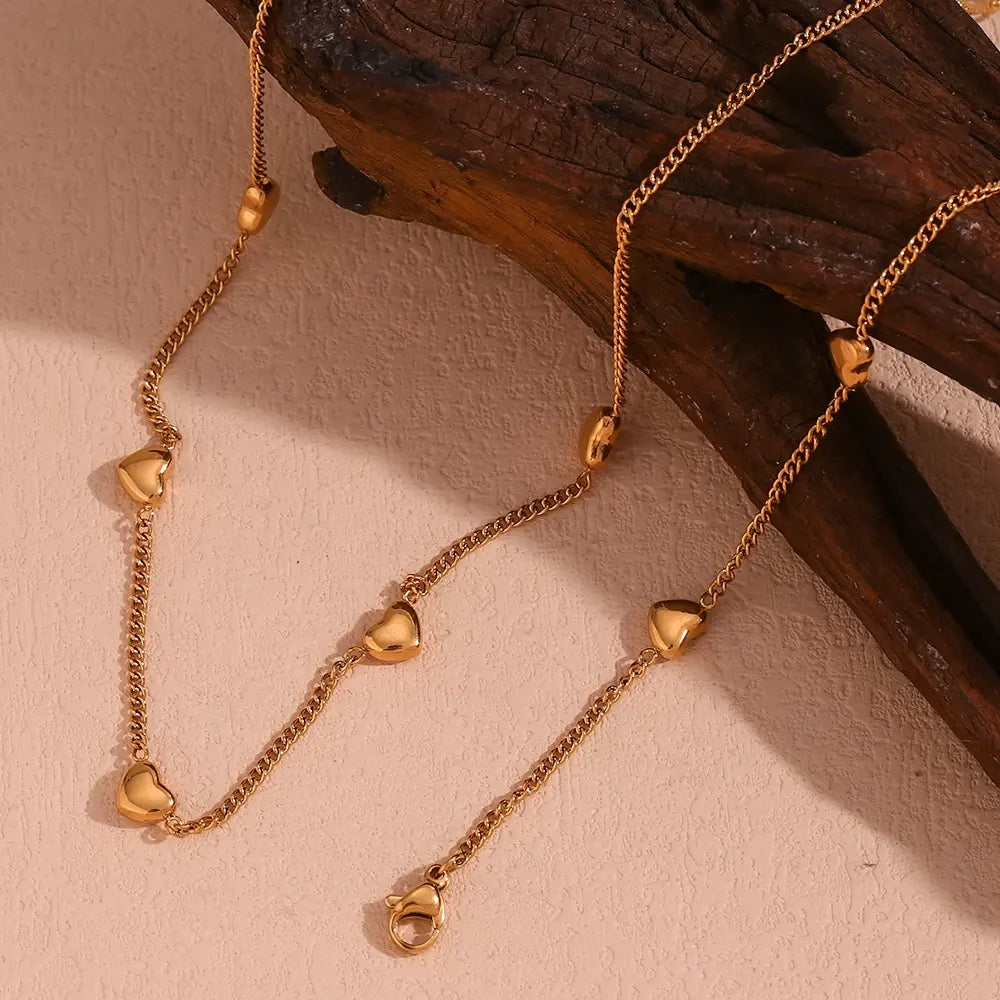 18KT Gold Plated Solid Heart Necklace - Atulya Jewellers