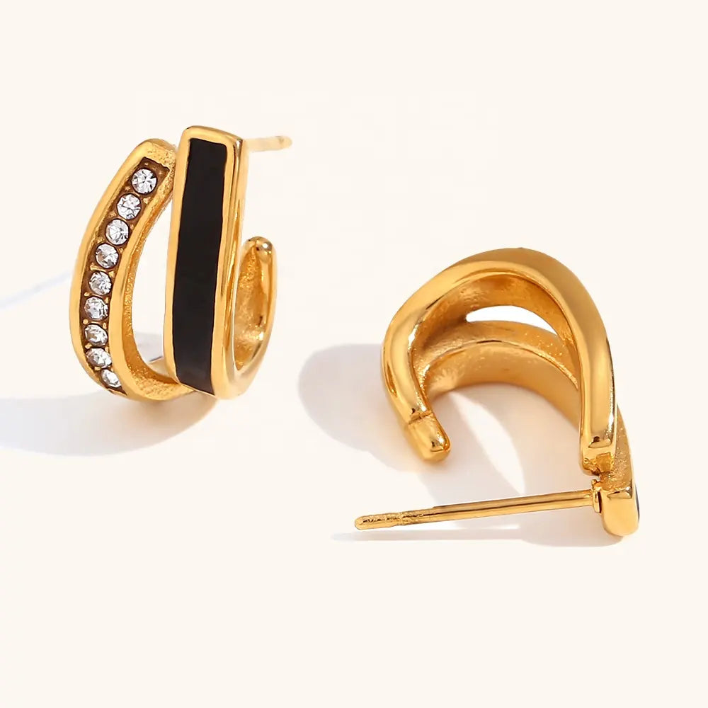 18KT Gold Plated J Enamel CZ Stud Earrings - Atulya Jewellers