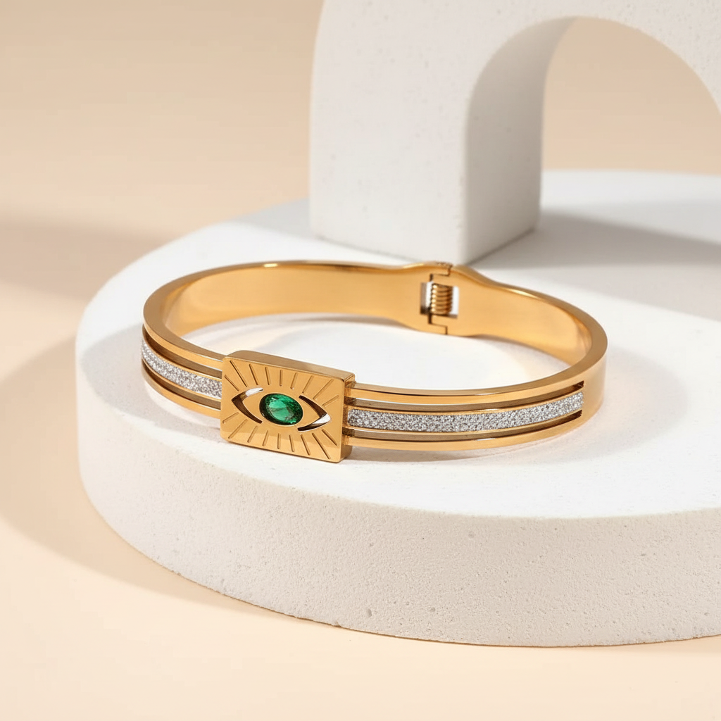 18KT Gold Plated Zaya Evil Eye CZ Bangle