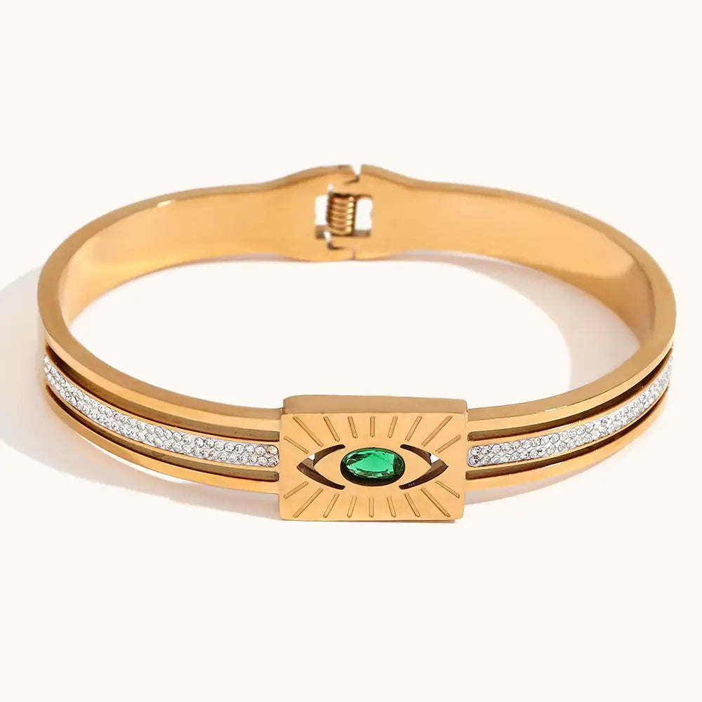 18KT Gold Plated Zaya Evil Eye CZ Bangle - Atulya Jewellers