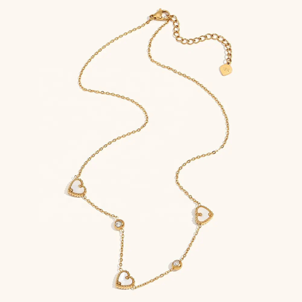 18KT Gold Plated Pearl Heart CZ Necklace - Atulya Jewellers