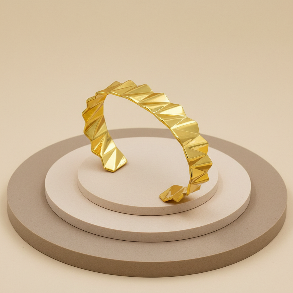 18KT Gold Plated Zig-Zag Cuff Bracelet