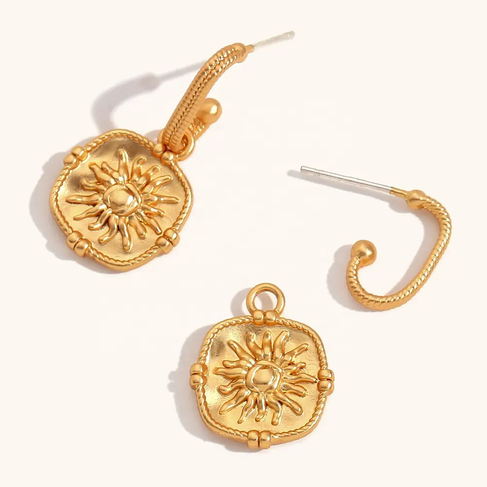 18KT Gold Plated Sun Dangle Earrings - Atulya Jewellers