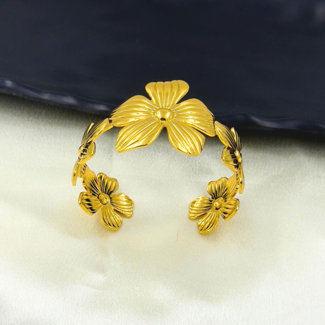 18KT Gold Plated Floral Cuff Bracelet
