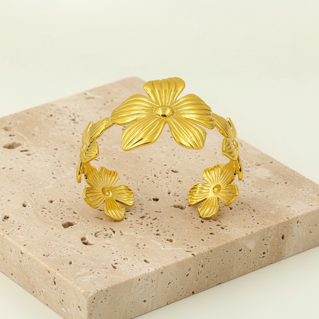 18KT Gold Plated Floral Cuff Bracelet