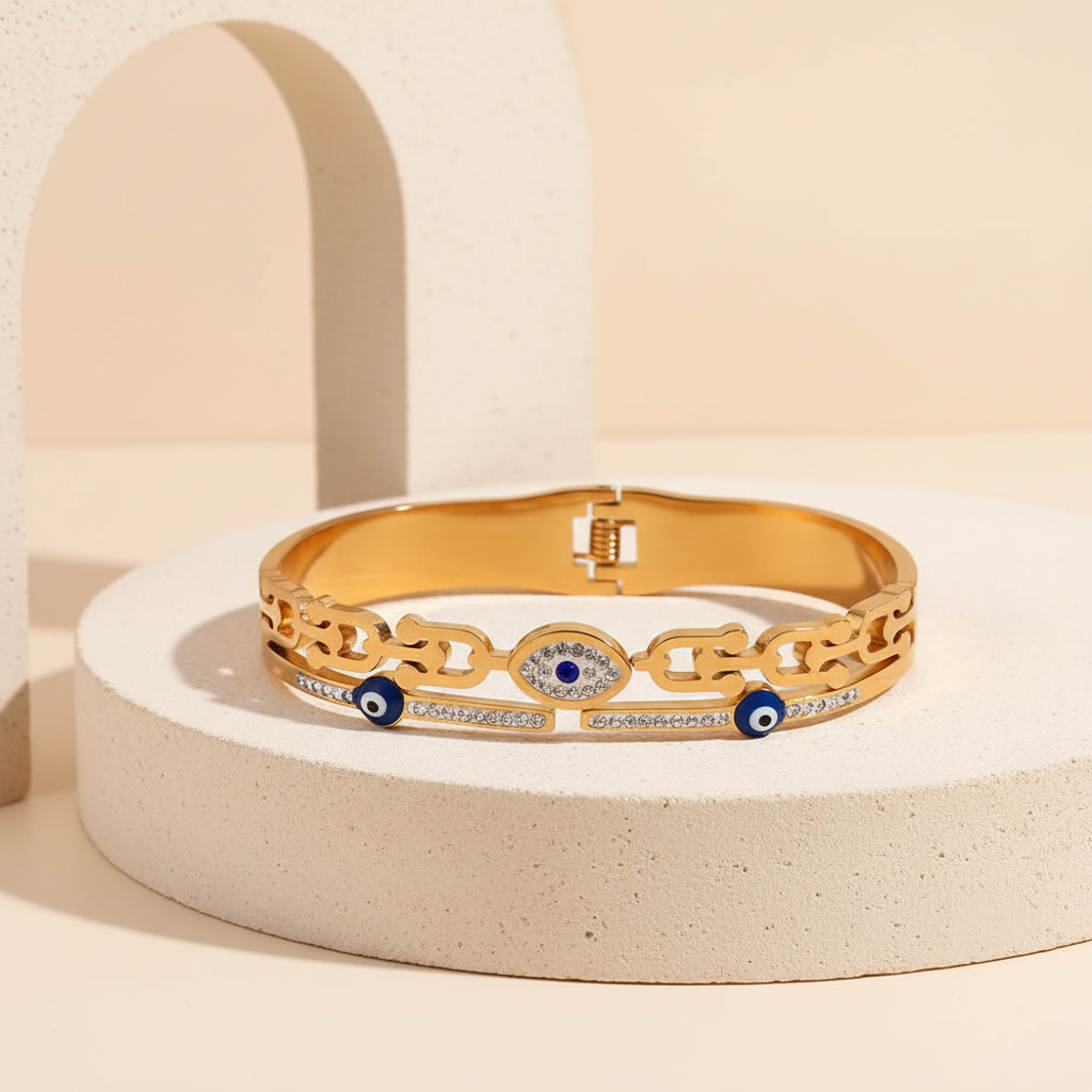 18KT Gold Plated Azira Evil Eye CZ Bangle