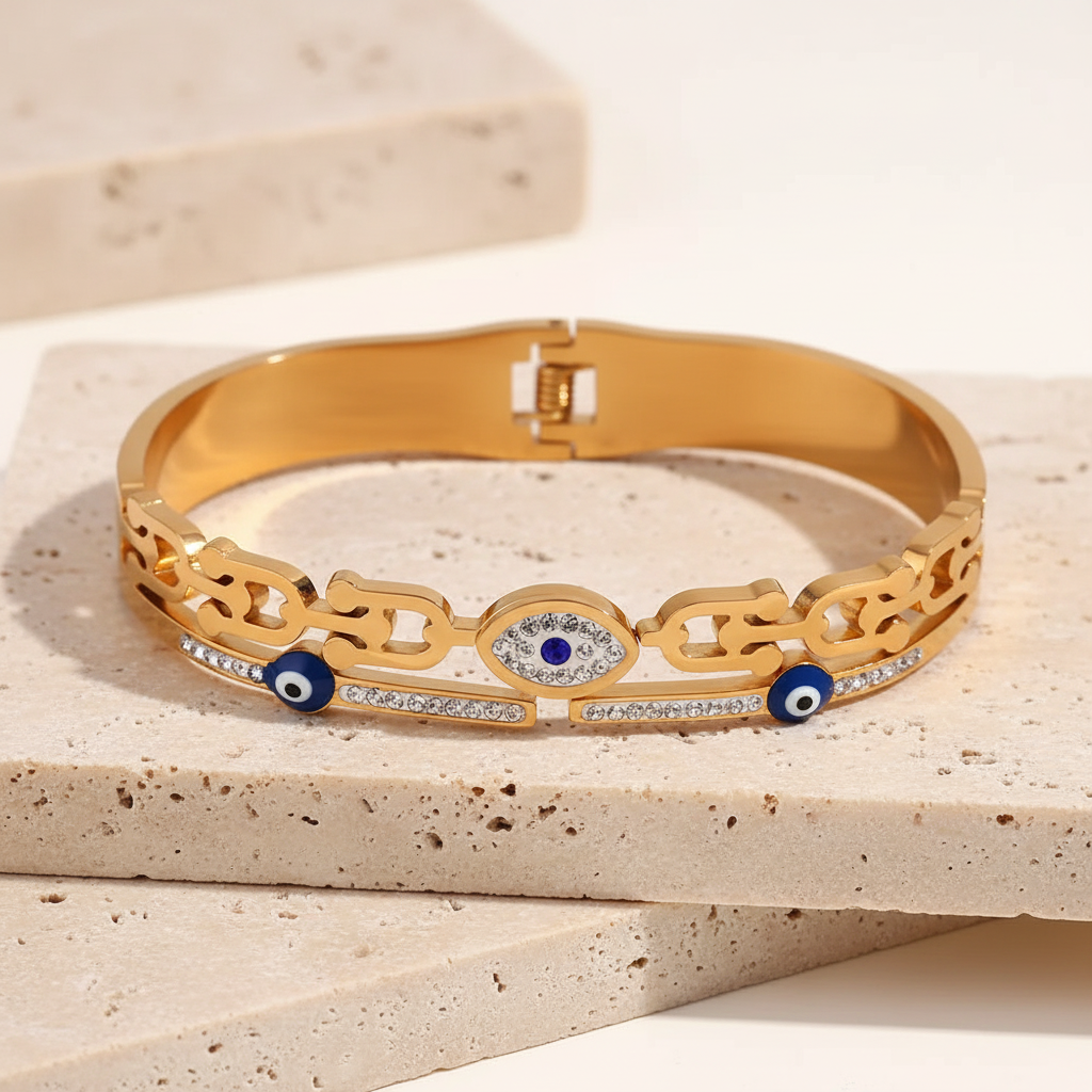18KT Gold Plated Azira Evil Eye CZ Bangle