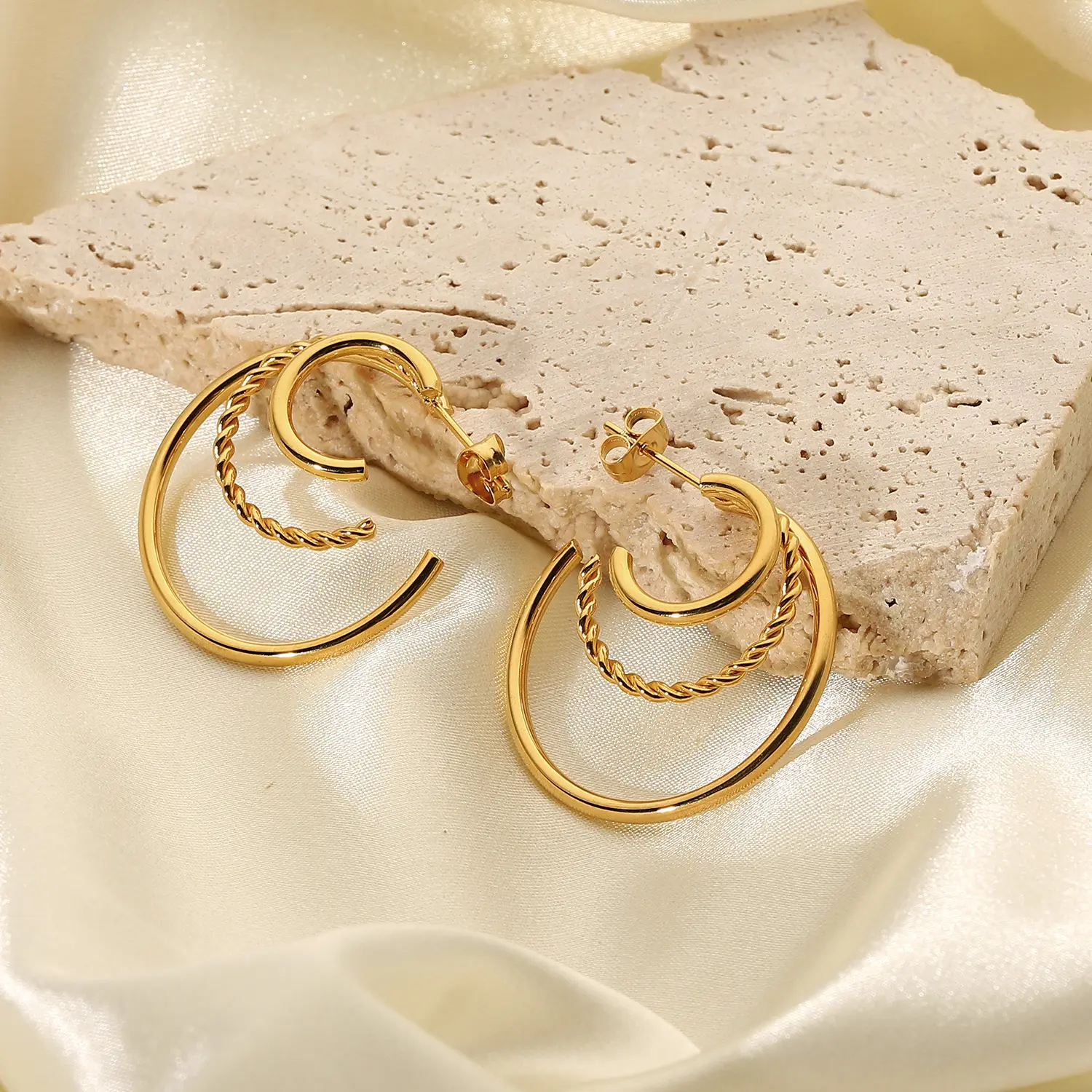 18KT Gold Plated C Multihoop Earrings - Atulya Jewellers
