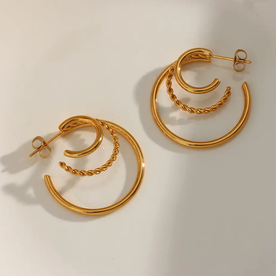 18KT Gold Plated C Multihoop Earrings