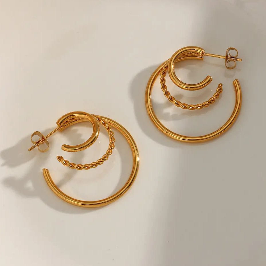 18KT Gold Plated C Multihoop Earrings - Atulya Jewellers
