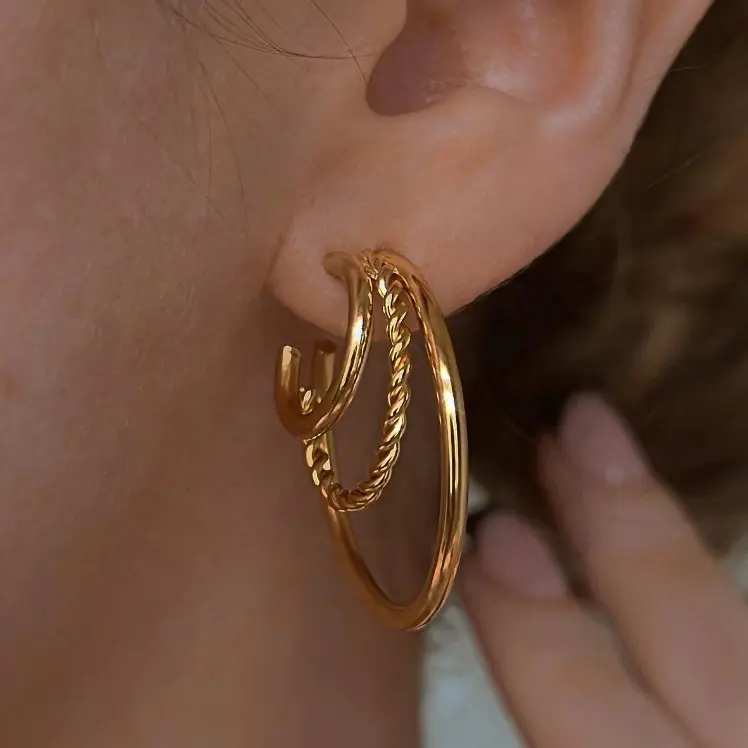 18KT Gold Plated C Multihoop Earrings - Atulya Jewellers