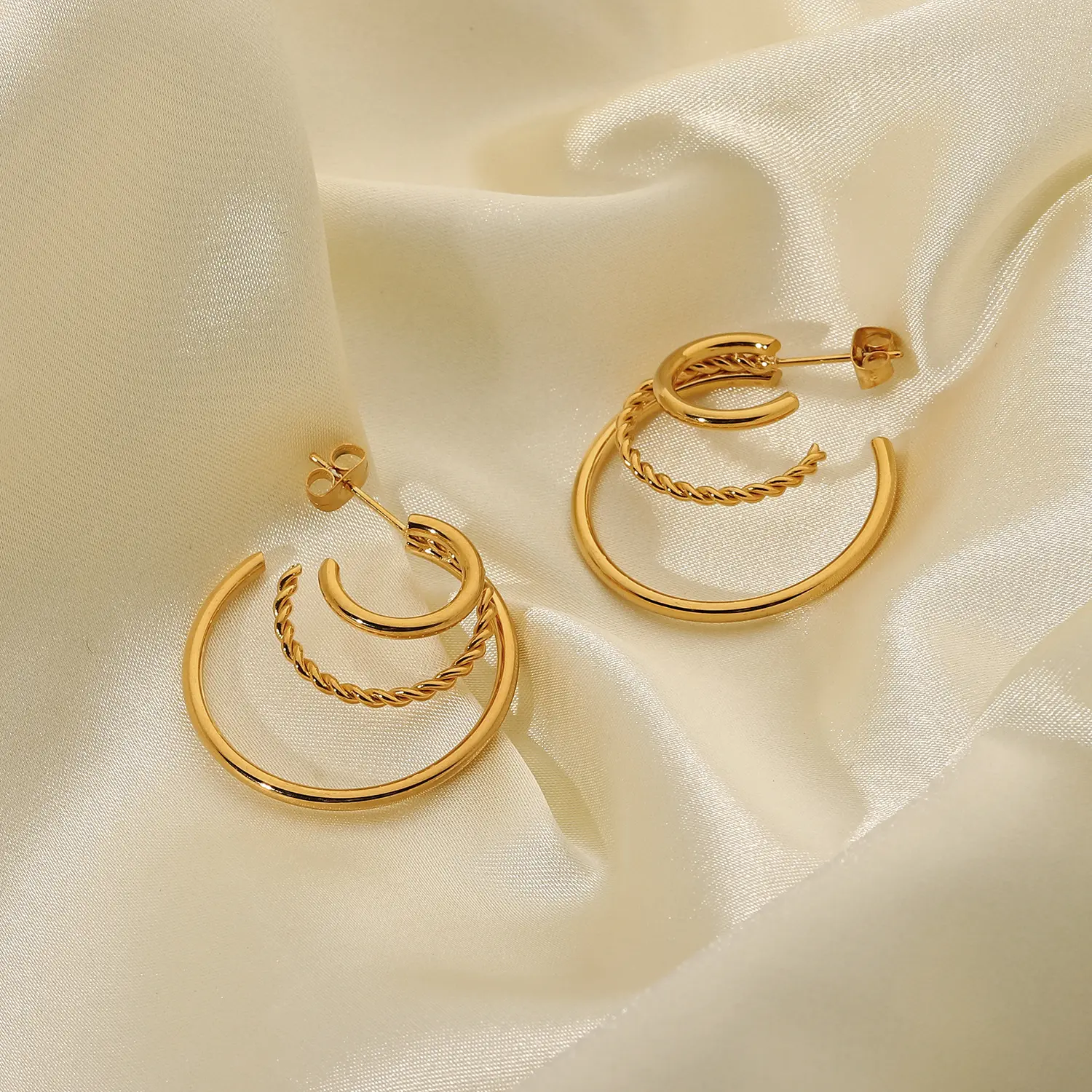 18KT Gold Plated C Multihoop Earrings - Atulya Jewellers