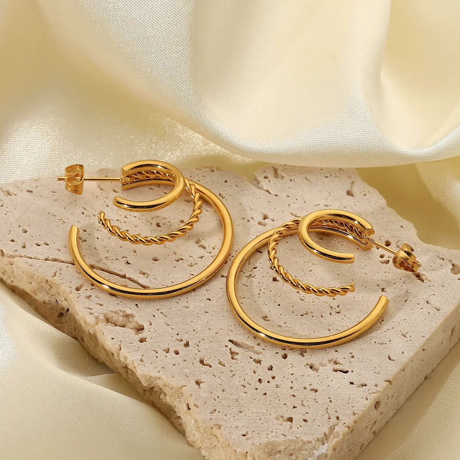 18KT Gold Plated C Multihoop Earrings - Atulya Jewellers